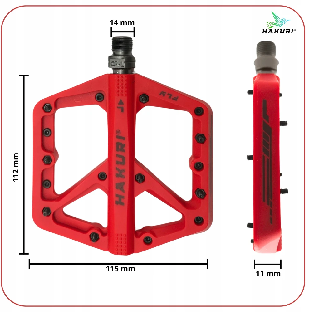 Hakuri Dviračių pedalai NYLON lengvi mašinų guoliai su kaiščiais Raudona MTB Raudonas