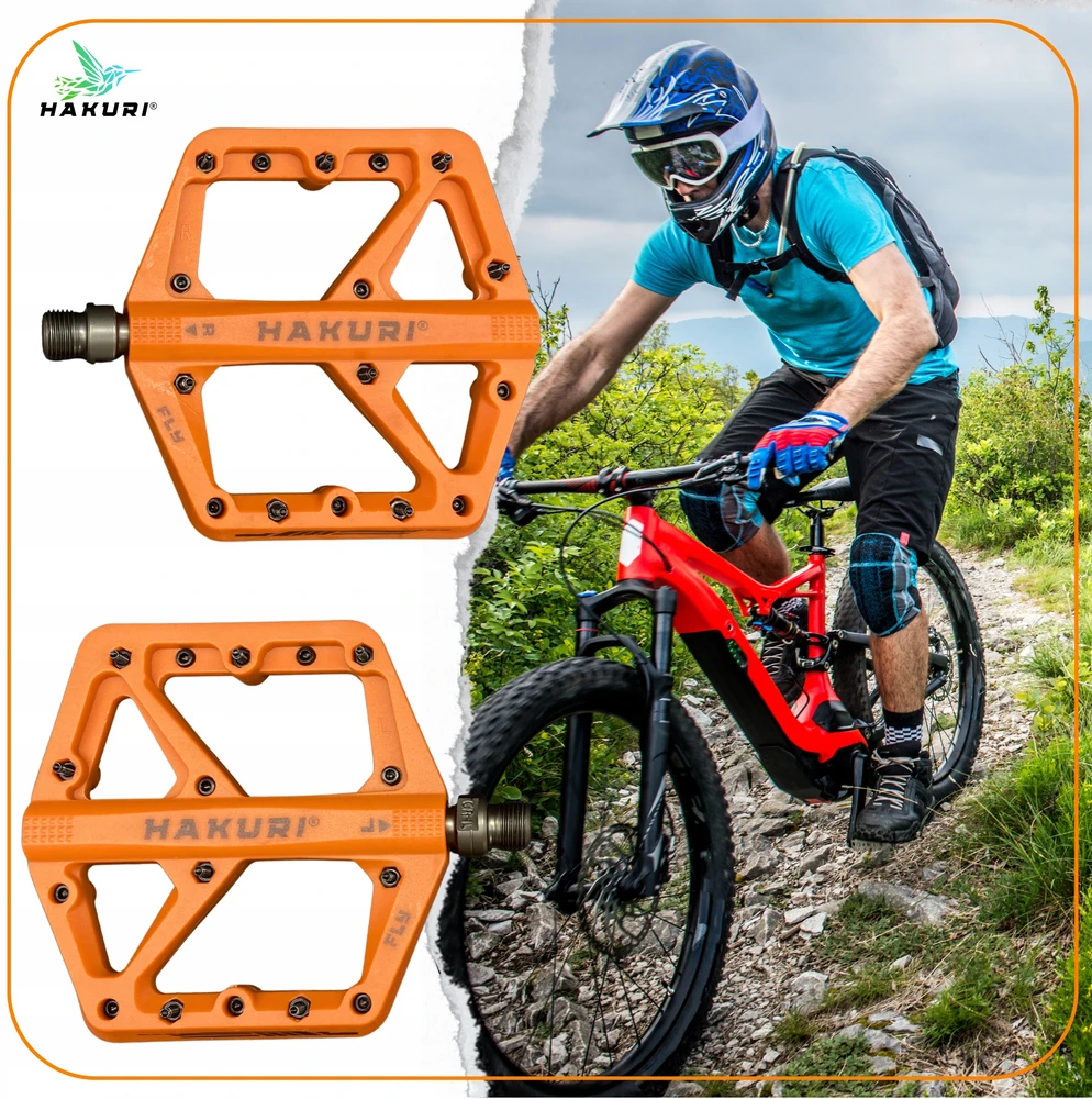 Hakuri Dviračių pedalai Platforminiai pedalai ORANŽINIAI Lengvas nailonas su kaiščiais