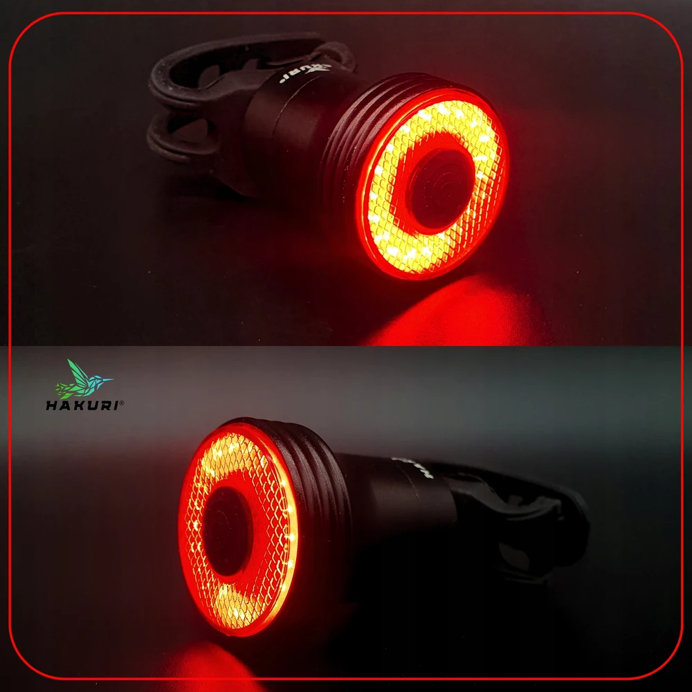 HAKURI H5 USB-C LED galinis dviračio žibintas 5 režimų stabdžių jutiklis GALINGAS