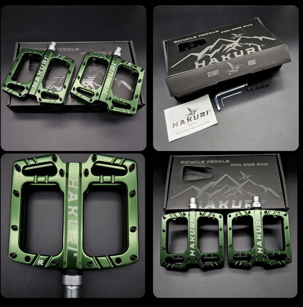 Hakuri PLATFORMINIAI DVIRAČIO PEDALAI ENDURO MTB ALUMINIUM 3 x guoliai Žalias ARMY