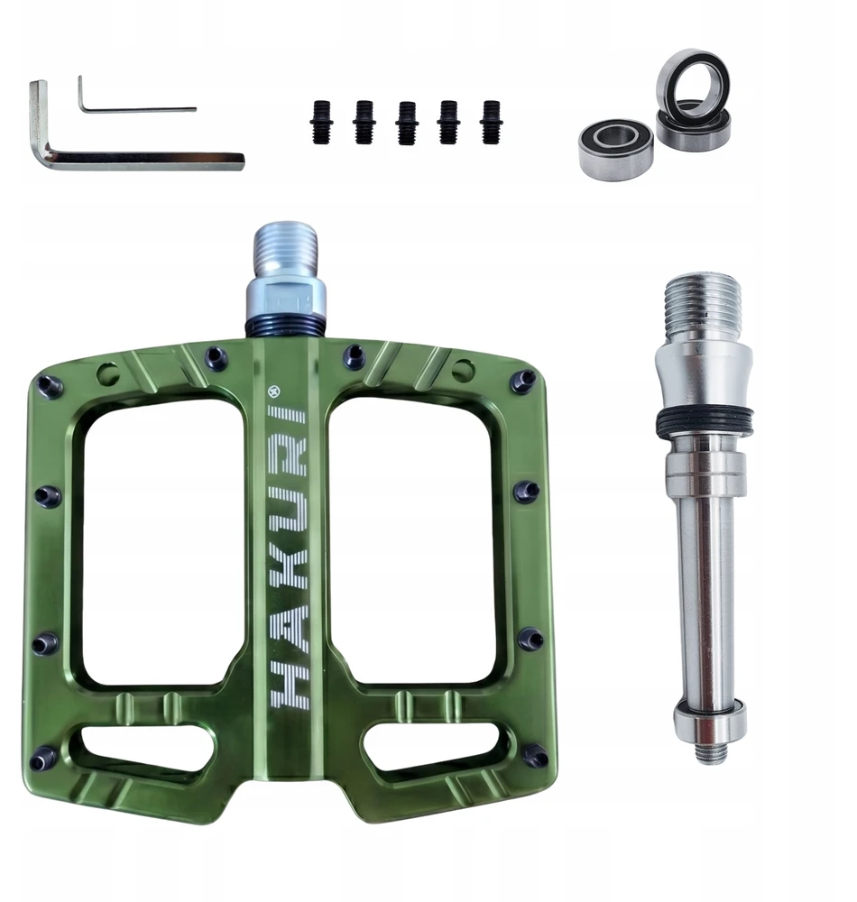 Hakuri PLATFORMINIAI DVIRAČIO PEDALAI ENDURO MTB ALUMINIUM 3 x guoliai Žalias ARMY