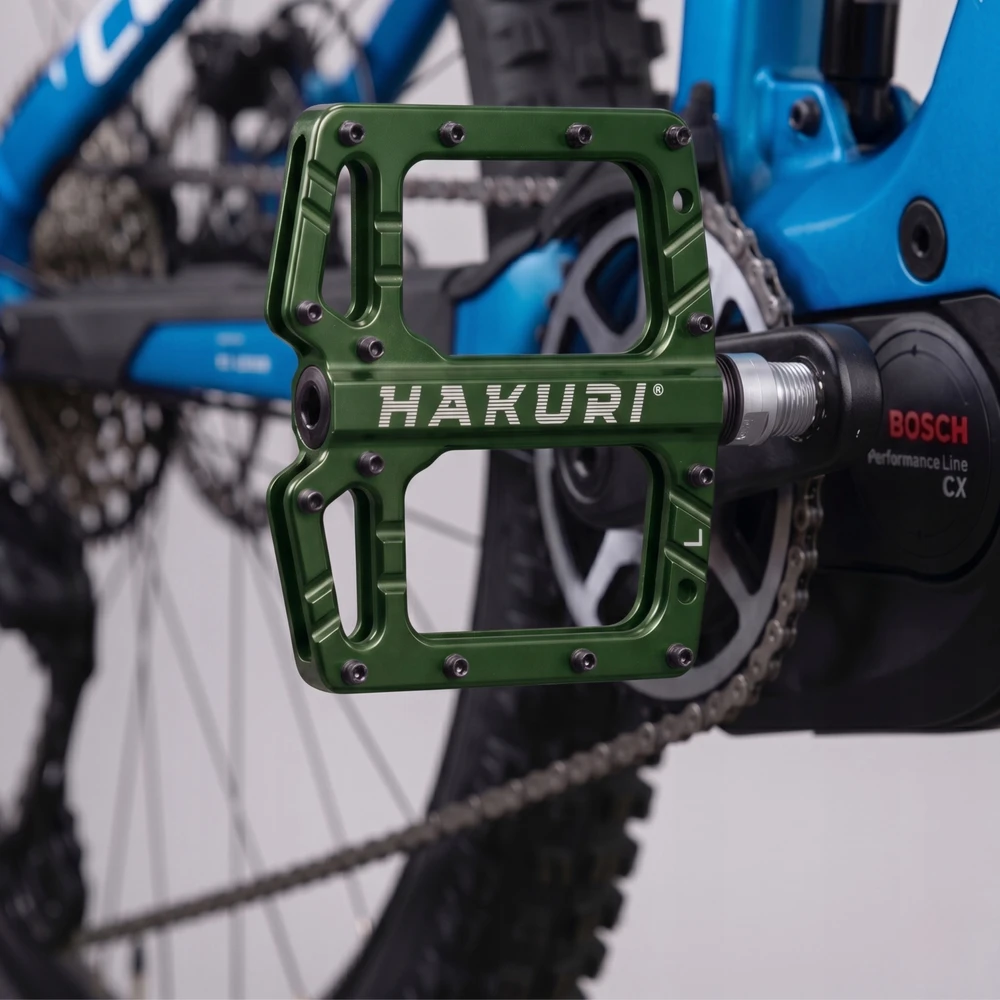 Hakuri PLATFORMINIAI DVIRAČIO PEDALAI ENDURO MTB ALUMINIUM 3 x guoliai Žalias ARMY