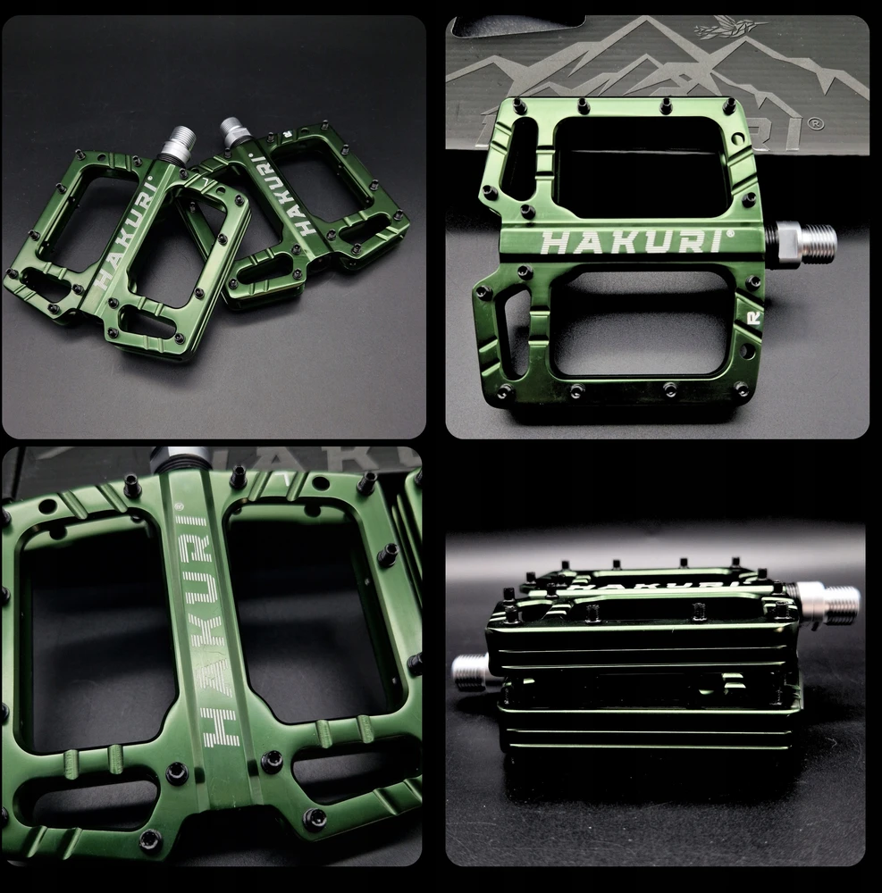 Hakuri PLATFORMINIAI DVIRAČIO PEDALAI ENDURO MTB ALUMINIUM 3 x guoliai Žalias ARMY