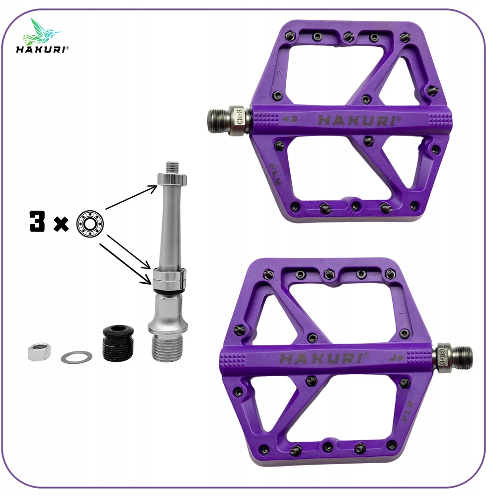Hakuri Platforminiai pedalai Nailoniniai pedalai Šviesiai violetiniai + MTB PINS 3 GUOLIAI