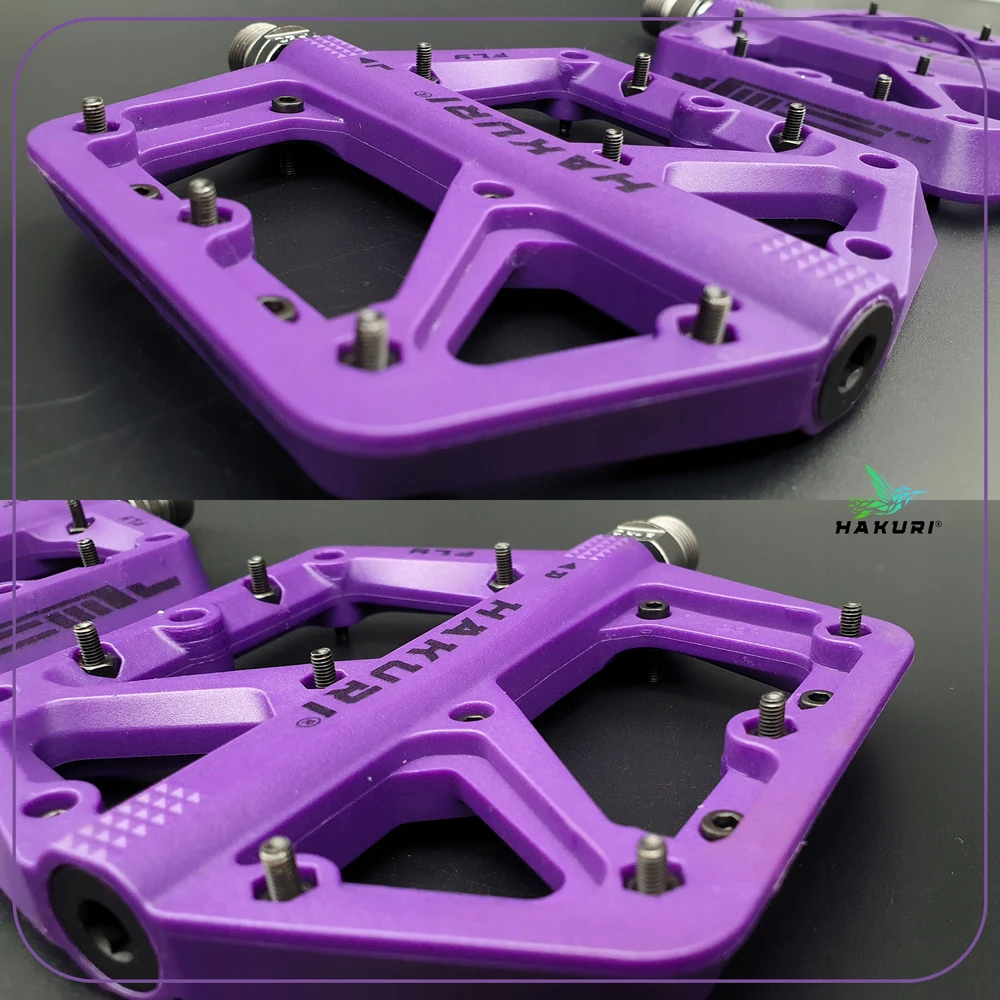 Hakuri Platforminiai pedalai Nailoniniai pedalai Šviesiai violetiniai + MTB PINS 3 GUOLIAI
