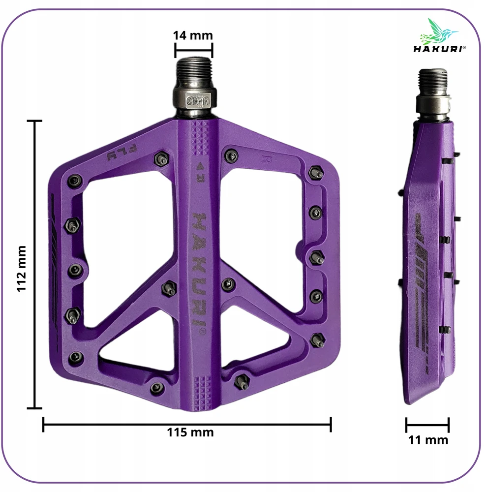 Hakuri Platforminiai pedalai Nailoniniai pedalai Šviesiai violetiniai + MTB PINS 3 GUOLIAI
