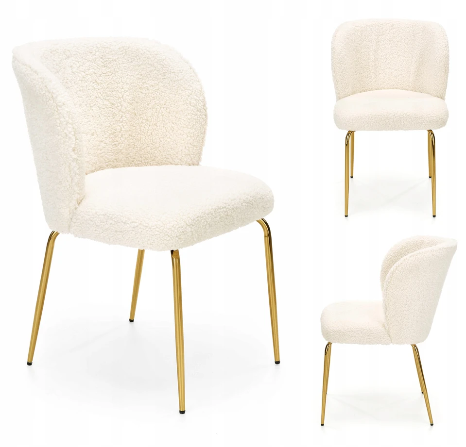 Halmar Kėdė apmušta boucle audiniu, metalo kremu, auksu K474 Glamour