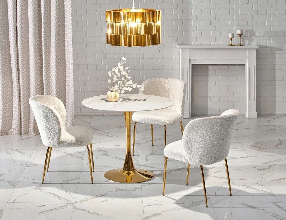 Halmar Kėdė apmušta boucle audiniu, metalo kremu, auksu K474 Glamour