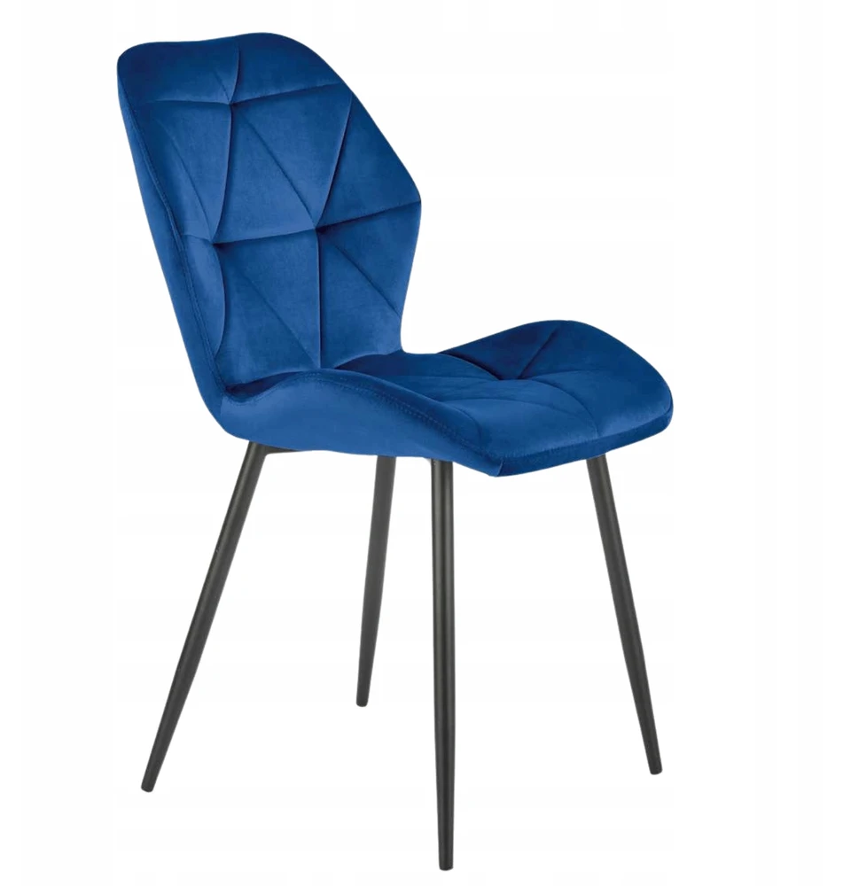 Halmar Loft K453 tamsiai mėlyno aksominio metalo dygsniuota minkšta kėdė svetainei