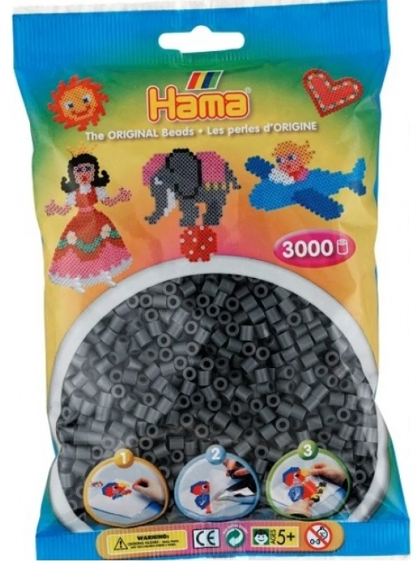Hama 201-71 tamsiai pilki midi karoliukai, 3000 vnt.