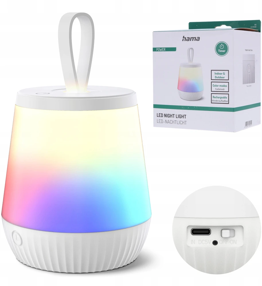HAMA LED NAKTINIS LEMPAS MOBILINIS LAIKMATIS DARBUOJAMAS ĮKRAUKAMA SPALVŲ KEITIMAS IP44