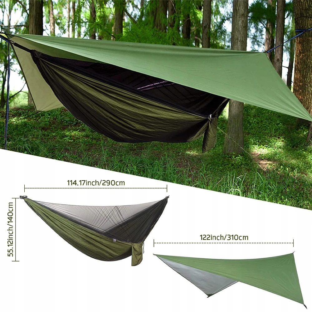 HAMAK Turistinis Z MOSKITIERĄ + TARP BIWAK SURVIVAL ULTRALEKKI WYTRZYMAŁY