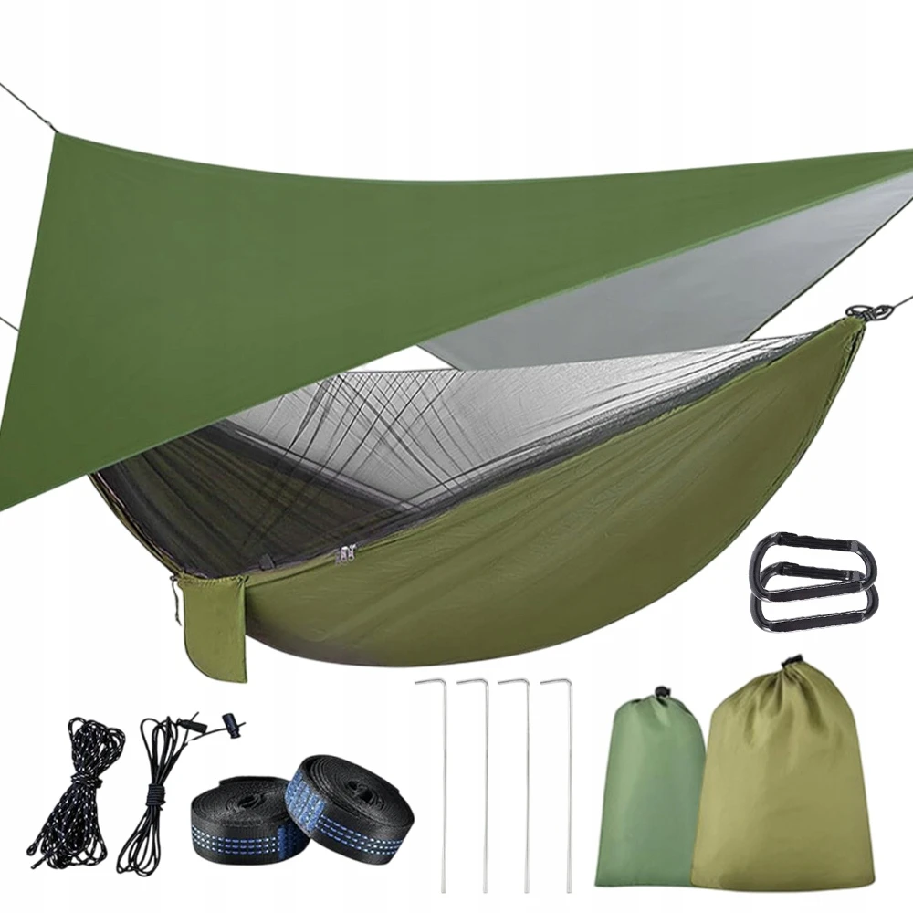HAMAK Turistinis Z MOSKITIERĄ + TARP BIWAK SURVIVAL ULTRALEKKI WYTRZYMAŁY