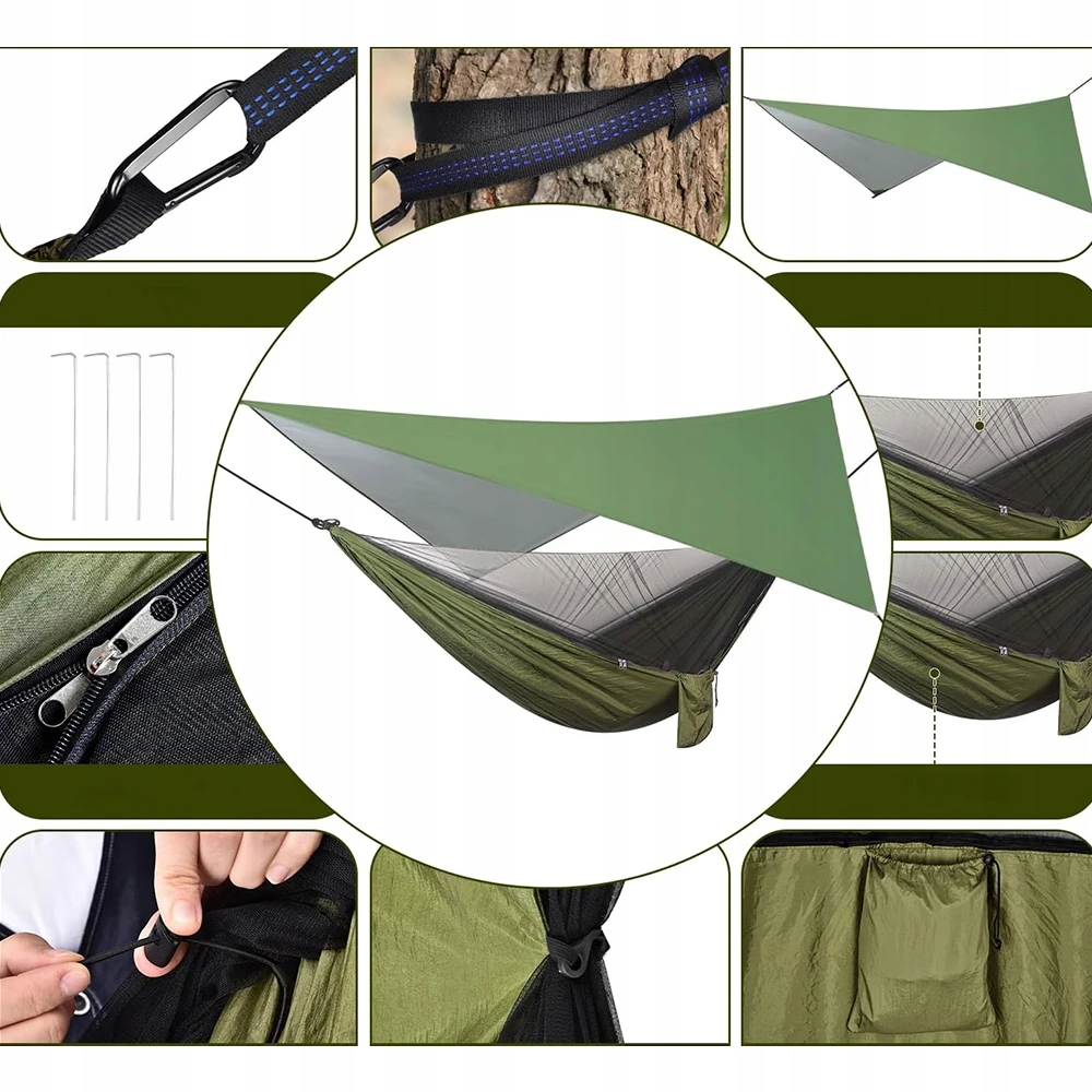 HAMAK Turistinis Z MOSKITIERĄ + TARP BIWAK SURVIVAL ULTRALEKKI WYTRZYMAŁY
