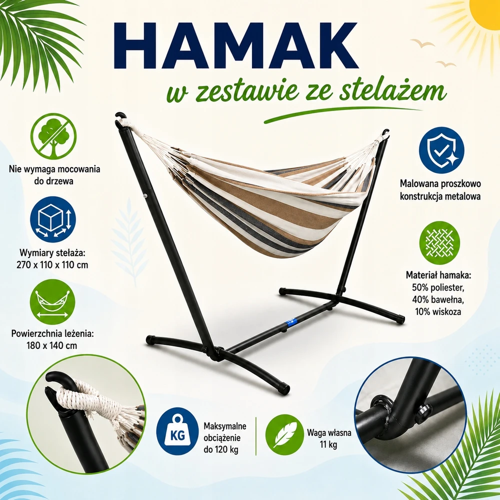 hamakas ant rėmo patogus gultas 120 kg, skirtas sodui lauke, atsparus