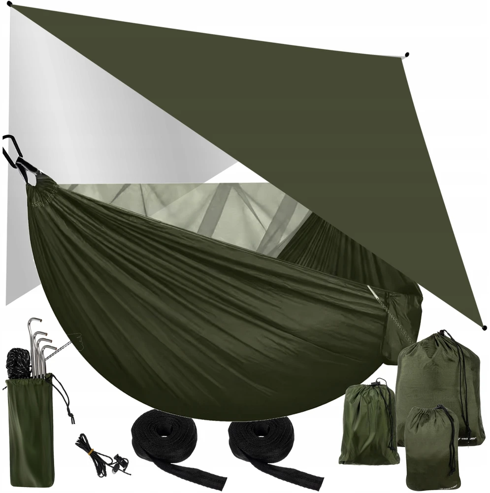 Turistinis hamakas su brezentu ir tinkleliu nuo uodų 260x140 cm Trizand