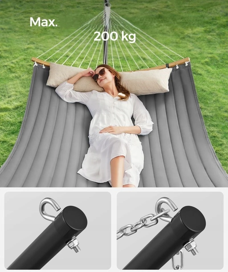 Hamakas sodui terasoje su pagalvėle ir baru, pilkas, 200 kg, 140 cm, kietas