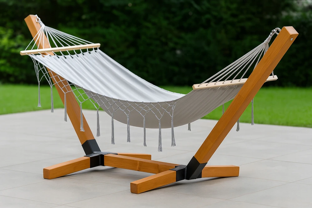 Hamakas su XL sodo rėmu + dangteliu – poilsio komplektas 250 kg DOVANA