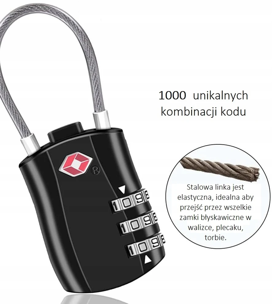 Handmet 2x TSA CODE SISTEMOS BAGAŽO GAMINĖS PAKALINĖS SPYNĖS SU KABELIŲ APSAUGA