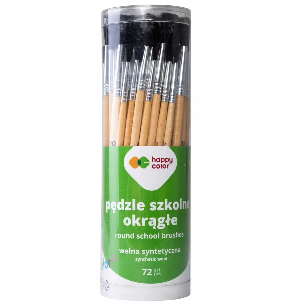Happy Color 72 Apvalūs Mokykliniai Teptukai, 3 Dydžiai