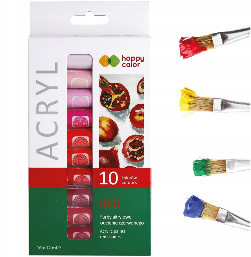 Happy Color Akriliniai dažai: 10 raudonų atspalvių, 12 ml
