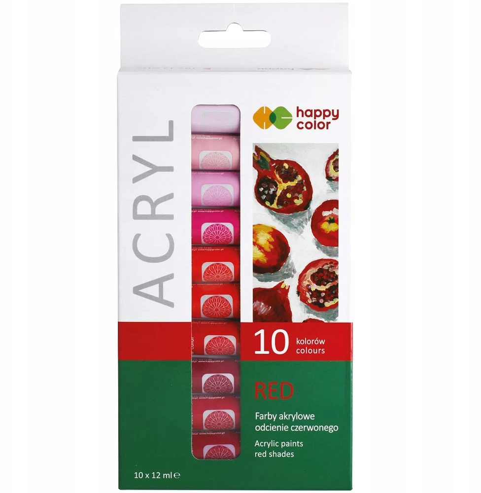 Happy Color Akriliniai dažai: 10 raudonų atspalvių, 12 ml