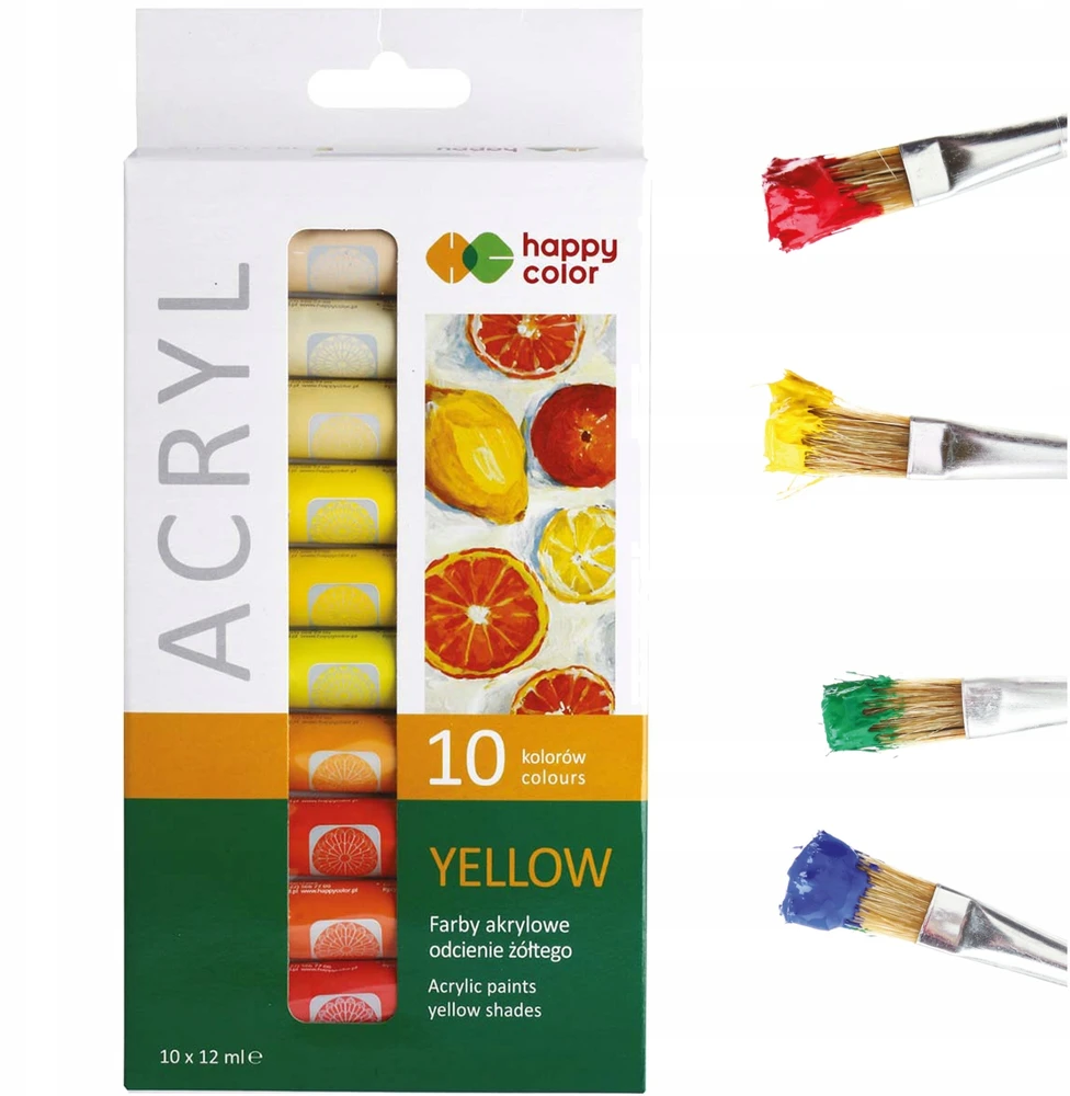 Happy Color Akriliniai Dažai 10x12ml, Geltonos Spalvos Atspalviai