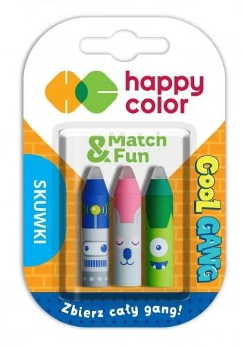 Happy Color Cool Gang rašiklio dangteliai su trintuku, 3 vnt.