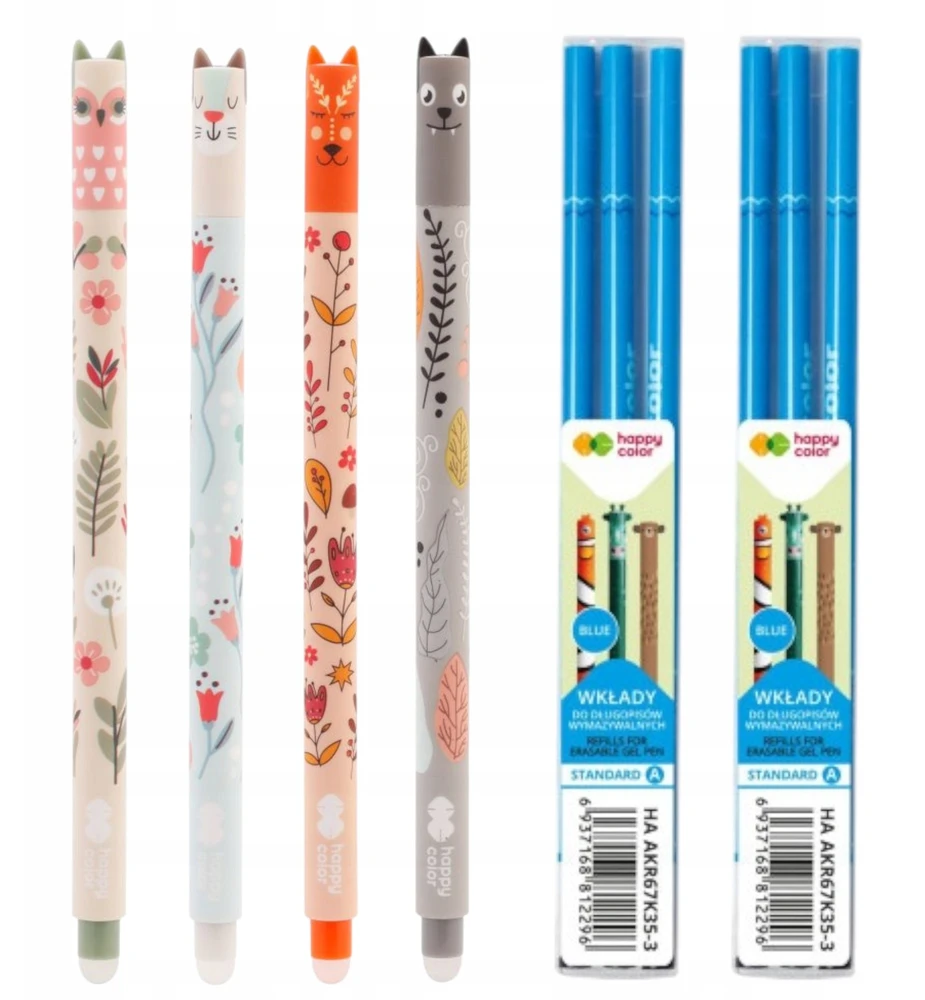Happy Color Rinkinys 4 ištrinamųjų gelinių rašiklių Floral Art + 6 mėlyni papildymai