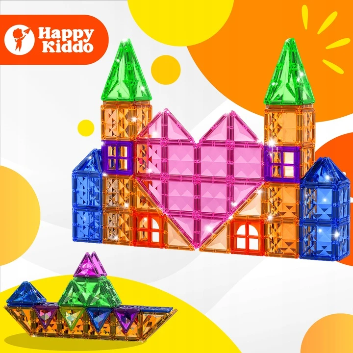 Anek Smily Play Happy Kiddo 3D magnetiniai blokeliai - kūrybinės konstrukcijos edukaciniai blokeliai, 112 vnt.
