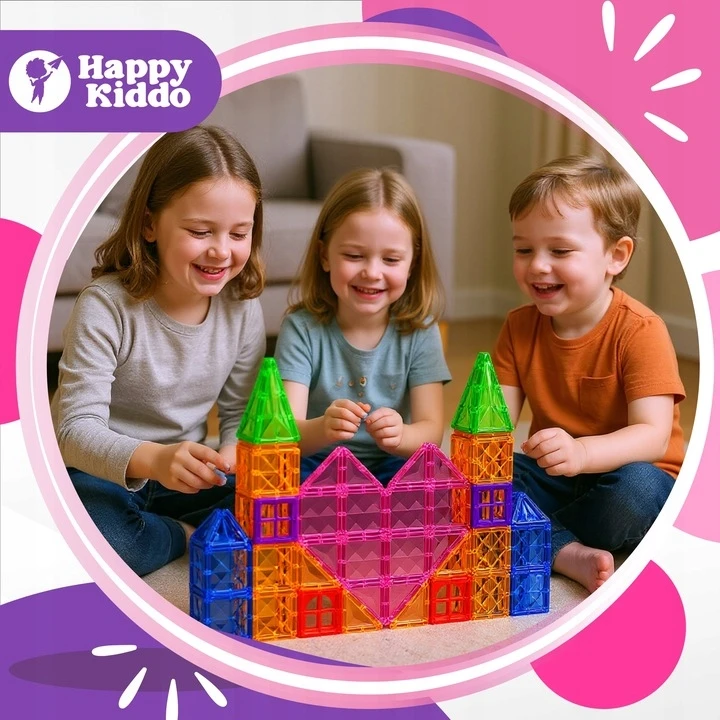 Anek Smily Play Happy Kiddo 3D magnetiniai blokeliai - kūrybinės konstrukcijos edukaciniai blokeliai, 112 vnt.