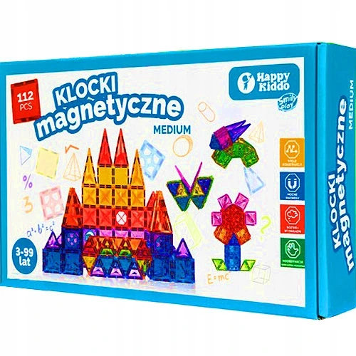 Anek Smily Play Happy Kiddo 3D magnetiniai blokeliai - kūrybinės konstrukcijos edukaciniai blokeliai, 112 vnt.