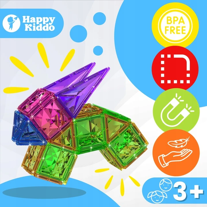 Anek Smily Play Happy Kiddo 3D magnetiniai blokeliai - kūrybinės konstrukcijos edukaciniai blokeliai, 112 vnt.