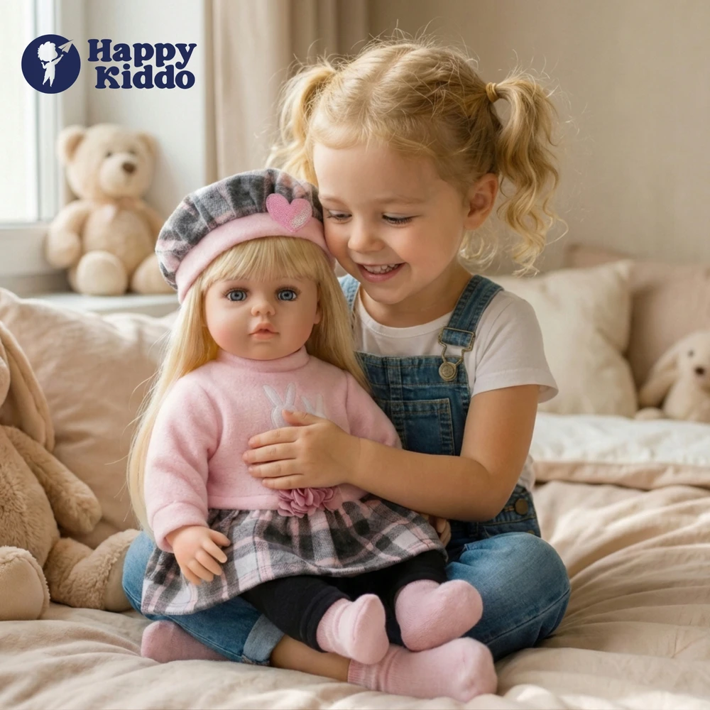Happy Kiddo Big Baby Doll 56 cm interaktyvus kalba, dainuoja 2 kalbomis kaip tikra Priedai