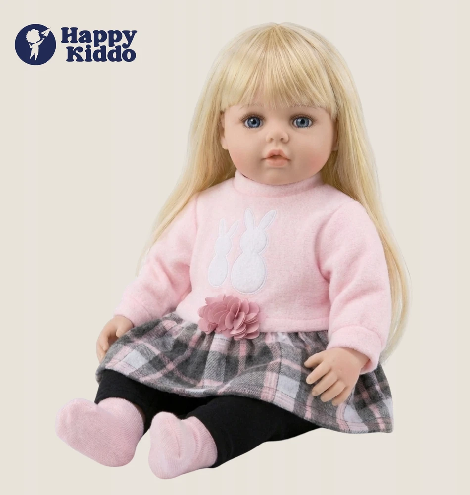 Happy Kiddo Big Baby Doll 56 cm interaktyvus kalba, dainuoja 2 kalbomis kaip tikra Priedai