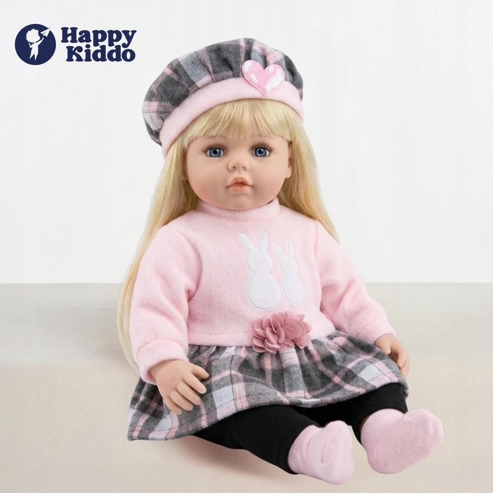 Happy Kiddo Big Baby Doll 56 cm interaktyvus kalba, dainuoja 2 kalbomis kaip tikra Priedai