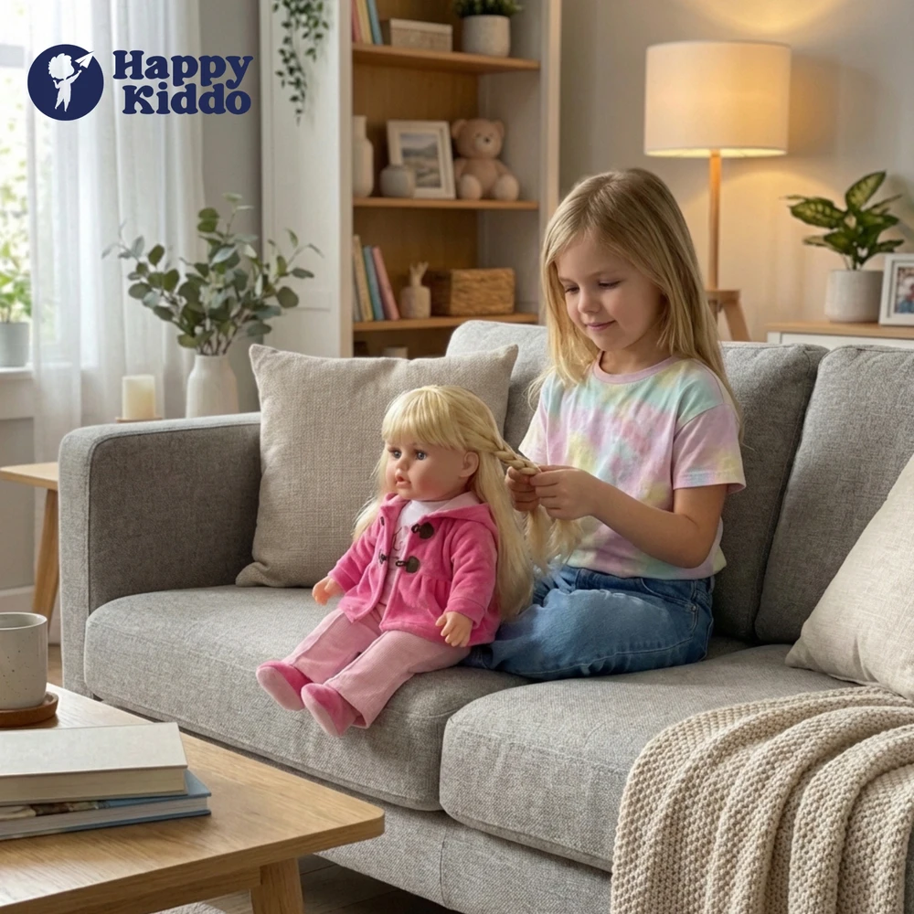 Happy Kiddo Gyva lėlė, didelė, 56 cm, minkšta, interaktyvi, kalba, dainuoja, moko 2 kalbų