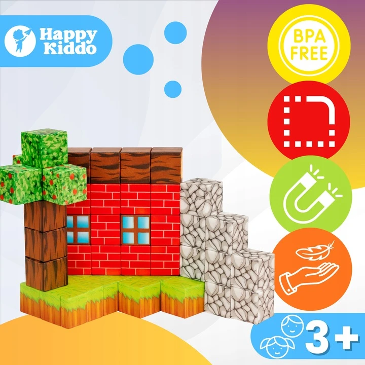 HAPPY KIDDO MAGNETIC Blocks 100 vienetų 3D statybinis rinkinys +3 metai 5305