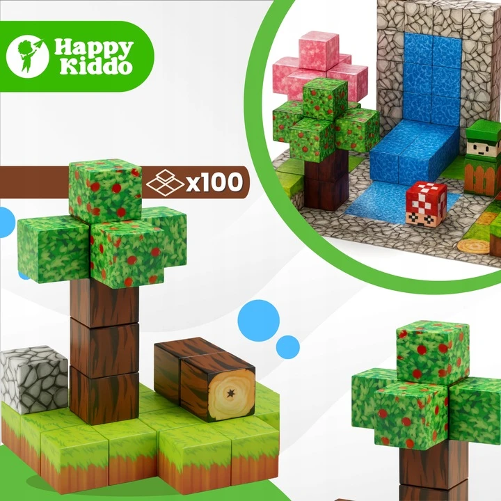 HAPPY KIDDO MAGNETIC Blocks 100 vienetų 3D statybinis rinkinys +3 metai 5305