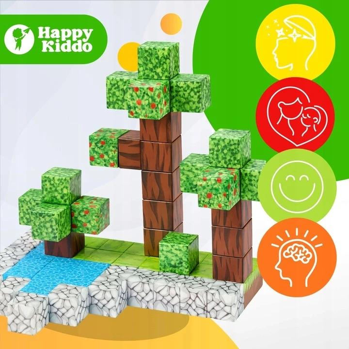 HAPPY KIDDO MAGNETIC Blocks 100 vienetų 3D statybinis rinkinys +3 metai 5305