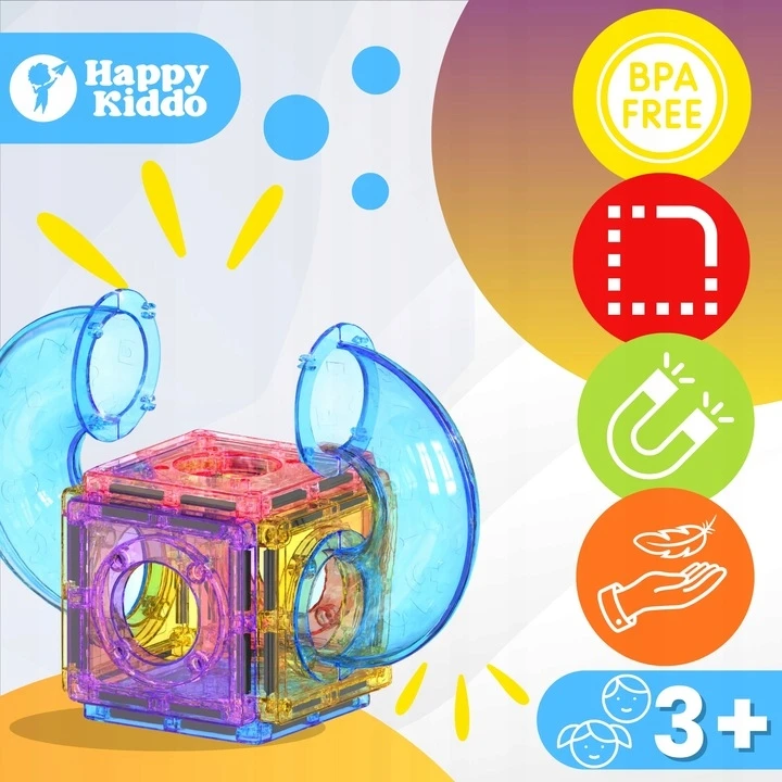 HAPPY KIDDO MAGNETIC BOCKS 100 vienetų 3D statybinis rinkinys +3 metai 5304