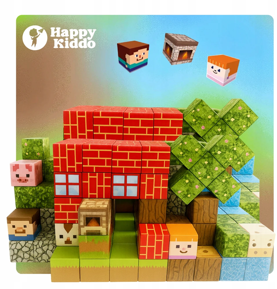Happy Kiddo Magnetic Bricks Cubes Pixels blokuoja 120 3D plytų stiprių magnetų! 3+
