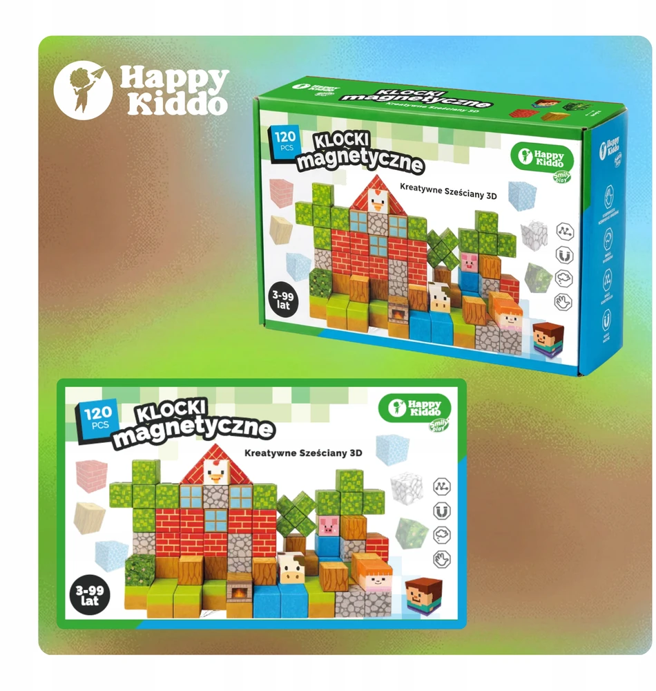 Happy Kiddo Magnetic Bricks Cubes Pixels blokuoja 120 3D plytų stiprių magnetų! 3+