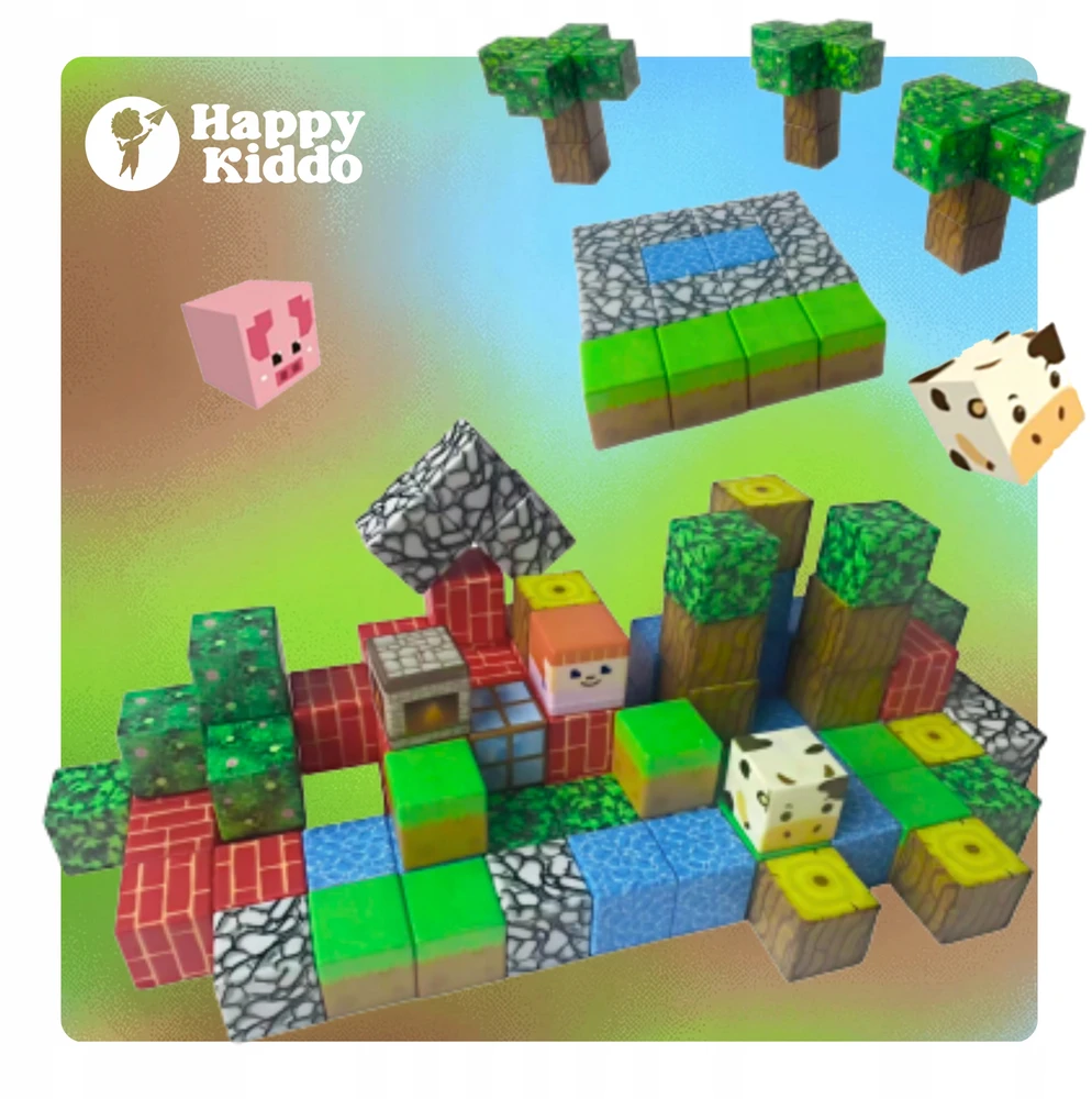Happy Kiddo Magnetic Bricks Cubes Pixels blokuoja 120 3D plytų stiprių magnetų! 3+