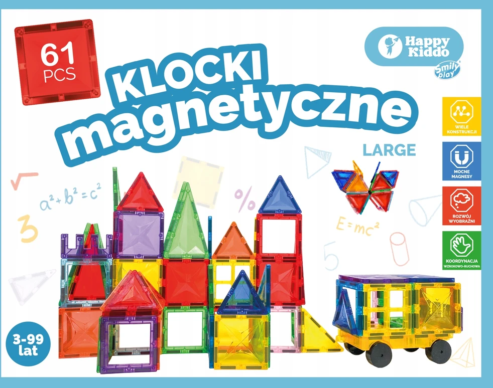 HAPPY KIDDO MAGNETINIAI BLOKAI 61 vnt 3D statybinis rinkinys +3 metai 85382