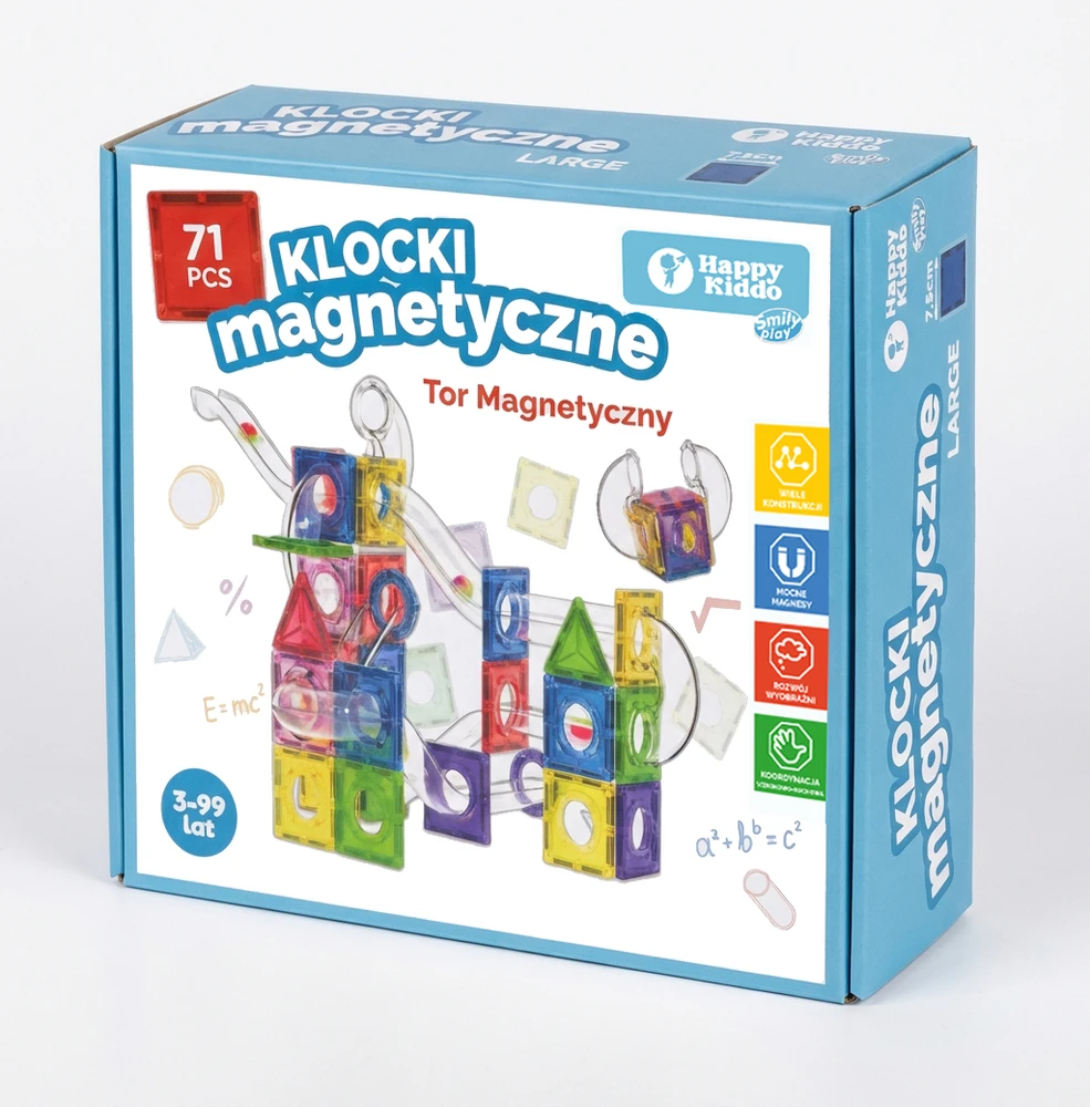 Happy Kiddo Magnetiniai blokai kamuoliukų takelis, 71 vnt. Šviečiantis rutulinis takelis, lavinamasis 3+ stiprus