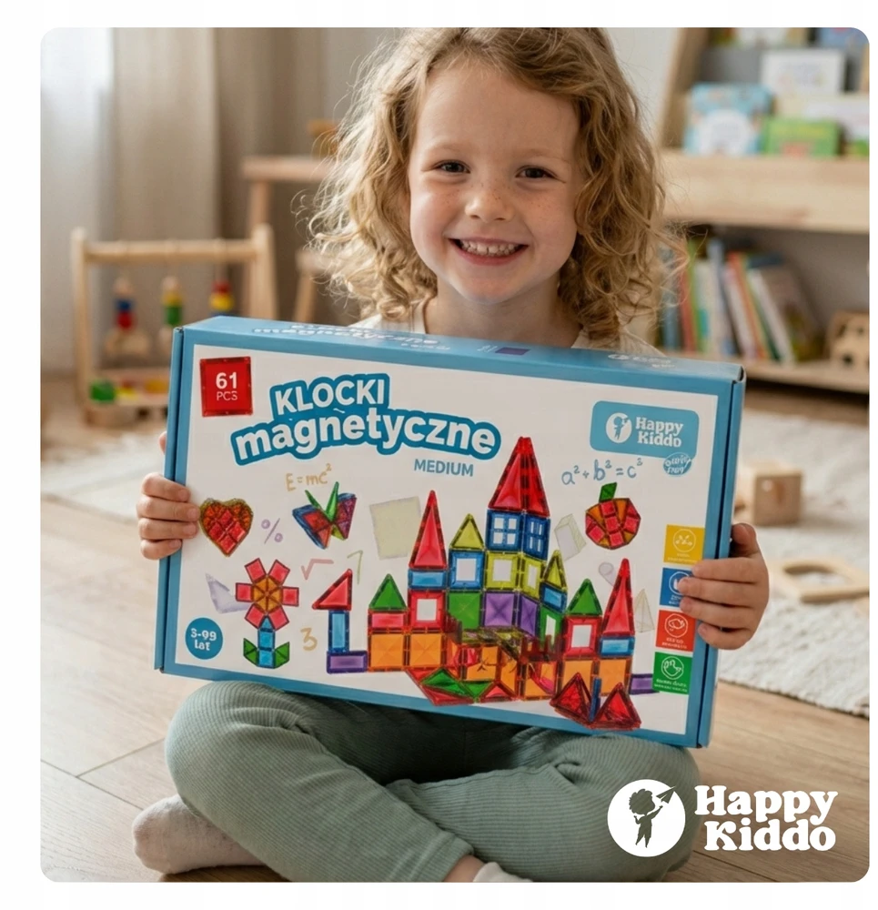 Happy Kiddo Magnetiniai blokai Konstrukcija Konstrukcija Mokomoji didelė pilis 61 automobilis