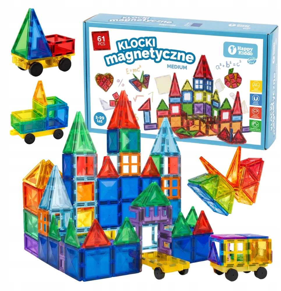 Happy Kiddo Magnetiniai blokai Konstrukcija Konstrukcija Mokomoji didelė pilis 61 automobilis