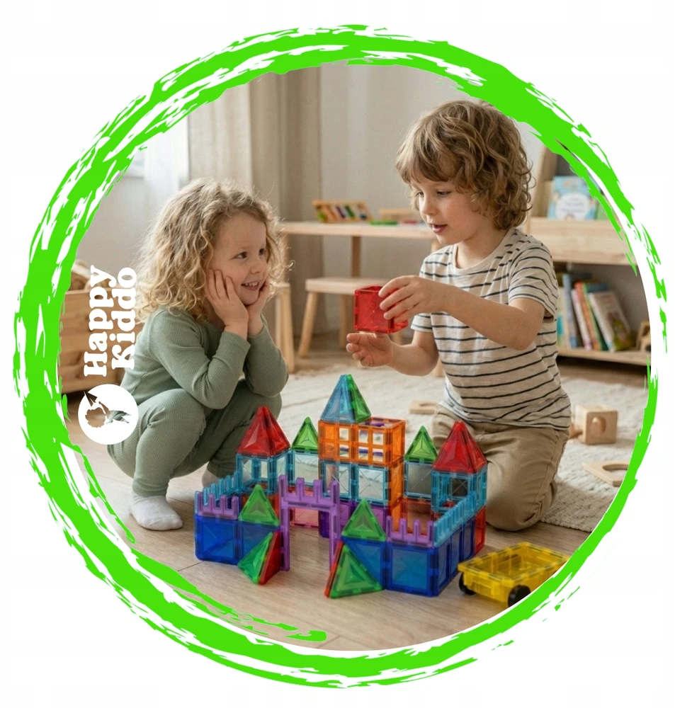 Happy Kiddo Magnetiniai blokai Konstrukcija Konstrukcija Mokomoji didelė pilis 61 automobilis