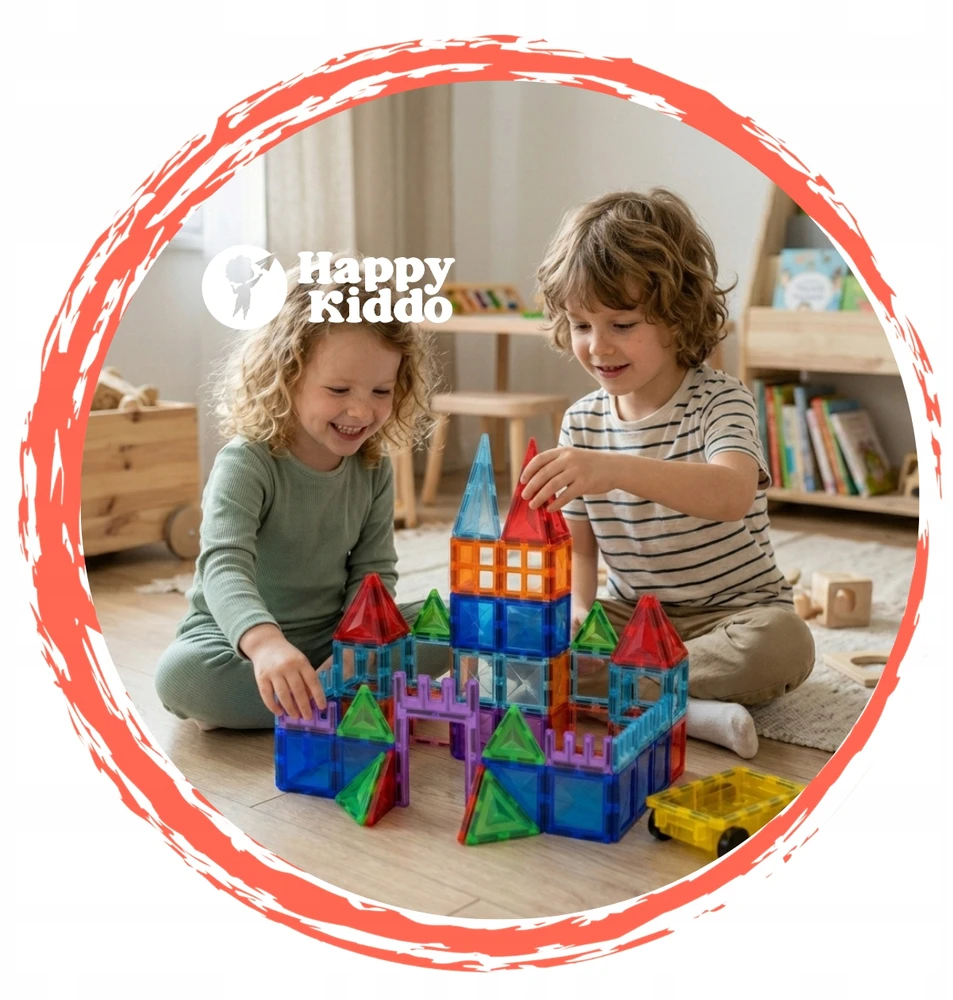 Happy Kiddo Magnetiniai blokai Konstrukcija Konstrukcija Mokomoji didelė pilis 61 automobilis